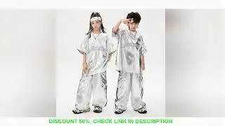 Boys Hip Hop Silver T-shirt Street Dance K-pop Cargo Pants Girls PU Leather Clothes Set Child Shiny