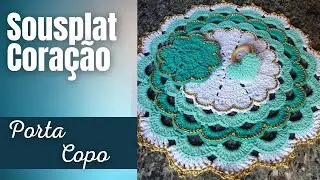 Porta Copo Crochê - Jogo de Sousplat Luxo Coração - Reaproveitando sobras de barbante