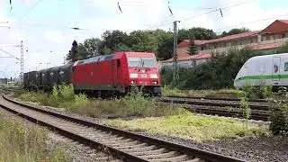 G&uuml;terzug mit 185 338-1 und kurzem Mischer + ICE