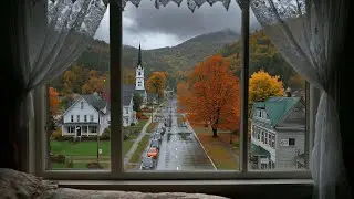 Rainy Autumn Day in Vermont 🌧️ Small Town Window View for Sleep, Study & Relax