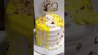 beautiful tall cake design l in yellow and white colour l easy design l #beautifuldesign #tallcake