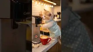 Latte art made by the cutest barista! ☕️🐱 #baristacat #capcut #cat  #minicafe  #latteart