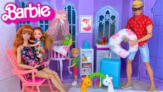Barbie Doll Family Get Ready for New Baby - Nursery & Packing Hospital Bag