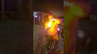 Otis playing with fire at Kim's Krypt Haunted Mill