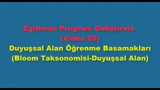 Eğitimde Program Geliştirme 20 - Duyuşsal Alan (Taksonomi/Sınıflama) Öğrenme Basamakları