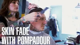 Skin Fade with Pompadour Haircut & Hairstyle Tutorial with Miss Katie Lou | Johnny's Chop Shop