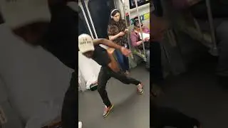 TURF DANCER GIGGIN ON BART TRAIN.  SONG:  TOO SHORT FAVORITE WORD