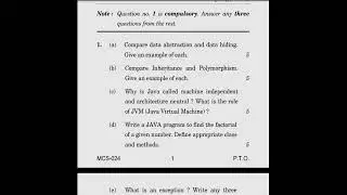 MCS024 Object Oriented Technologies and Java Programming last year question paper | Java Question EM