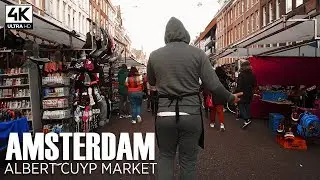 Walking Around Amsterdam Albert Cuyp Market | Binaural City Sounds | 4K ASMR