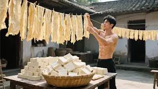 Ancient Chinese Way - Grinding Soybeans Into Tofu With Traditional Methods