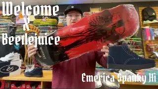 Welcome Skateboards X Beetlejuice, Emerica Footwear Spanky Hi skate shop Review. Skateboard Unboxing
