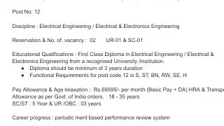 Diploma in electrical Engineering or electronic  engineering to join ISRO SDSC for technical assit. 