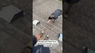 Inspection footage showing clear wind damage, identified by Brandy (State Farm Adjuster).