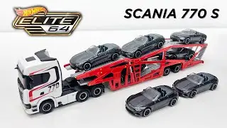 UNBOXING: 2025 Hot Wheels Elite 64 Scania 770 S Car Transporter with Working Tilting Cab Front End