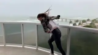 Girl flying away during super strong wind ! 23mph killer strength winds in Miami !