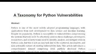 A Taxonomy for Python Vulnerabilities
