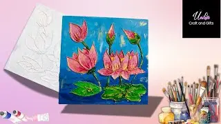 Amazing Texture Painting on Wall ।  Water Lily & Lotus Flower 3D Texture Art Tutorial