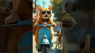 Momo the cat rides his motorcycle