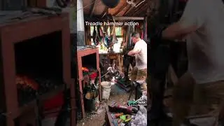 Forging with a Treadle Hammer. Knife making blade smith