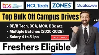 🔥Massive Hiring! TCS, HCL Tech, Qualcomm Hiring Now | 8 LPA Jobs | BTech, BCA, BSc | 2025&ndash;2021 Batch