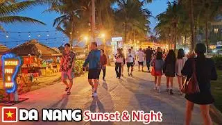 DA NANG VIETNAM Sunset & Night My Khe Beach - Real Life Atmosphere & Travel Walking Tour 4K
