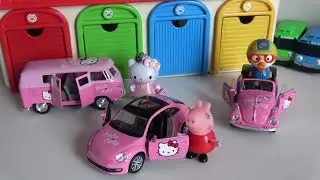 Hello Kitty Car Toys Peppa Pig and Pororo Garage Cars Tayo toy play