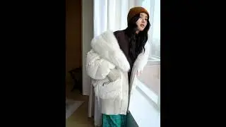 imbettuy Genuine Natural White Fox Fur Trim Down Jacket for Ladies