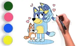 How to Draw Bluey | Bluey Family Hug 💙🐶 | Easy Drawing & Coloring for Kids Step-by-Step