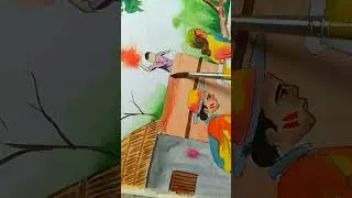 happy Holi festival scenery drawing#shorts#happyholi#watercolor#art