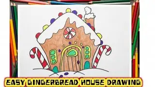 Easy Gingerbread House Drawing for Kids | Step-by-Step Christmas Drawing @HubofkidsPS