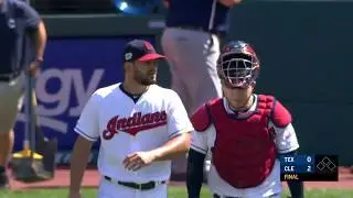 Indians Brad Hand closes out the game striking the side in the 9th