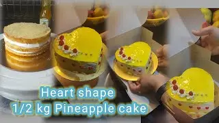 Easy Pineapple cake recipe | half kg cake decorating ideas | valentine's heart ❤️ shape cake design