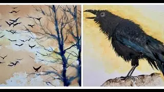 Специальный выпуск к Хэллоуину, совместная работа с Lois Davidson Art &mdash; акварельный ворон, урок &laquo;...