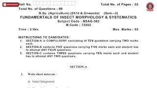 BSC AGRICULTURE 3RD SEM FUNDAMENTALS OF INSECT MORPHOLOGY AND SYSTEMATICS MAY 2019 | PTU