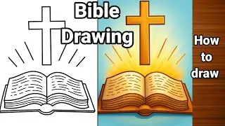Bible drawing / How to draw Bible / easy Holy cross drawing / Bible and Holy cross drawing 