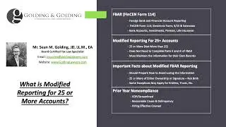 What is Modified FBAR Reporting for 25 or More Accounts - Golding & Golding, International Tax Law