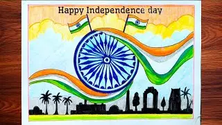 How to Draw Independence Day Scenery | 15 August Drawing for Kids | Indian Flag Drawing Easy