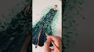 Fashion dress design.Green🍃 #art #فن #美術 #green  #design #हरा #зелёный #искусство #yesil #акварель