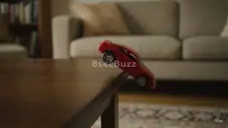 Whoops! This little car took a wild ride... straight off the table! 🚗💥