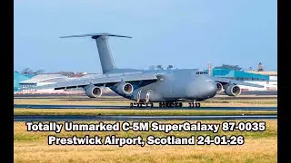 Totally Unmarked USAF C-5M SuperGalaxy landing Prestwick Airport