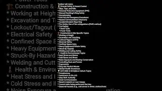 Daily safety toolbox talk topics for professionals.