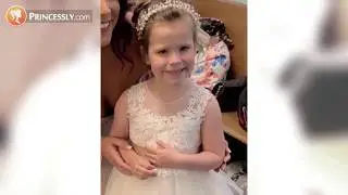 Princess Key-hole Ivory Lace Champagne Tulle Flower Girl Dress | Princessly Dresses