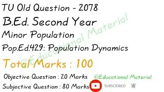 Pop.Ed.429 Population Dynamics B.Ed. second 2nd Year Old Question Paper | Minor population