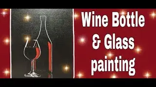 How to Paint Wine bottle & Glass on canvas using Only 3 colors. #acrylicpainting #winebottlepainting