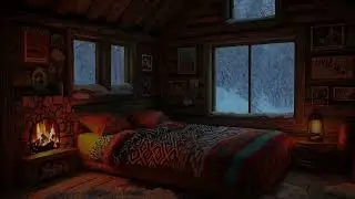 Peaceful Autumn Snow ❄️ Window View, Fireplace Warmth & Forest Ambience