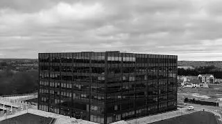 Aerial View of Modern Glass Office Building