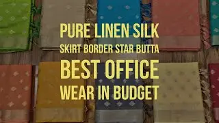 Pure Linen silk | silver jarie | Skirt border butta | Office wear light weight silk | with Blouse