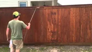 Staining a cedar fence with Baker's Gray Away Special Blend 2nd coat.