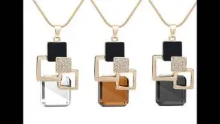 AlbeeShops.com Golden Hollow Big Crystal Stone Geometric Necklace