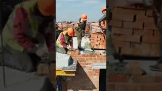 Workers on the Construction of a House Laying Red Bricks.      #shorts